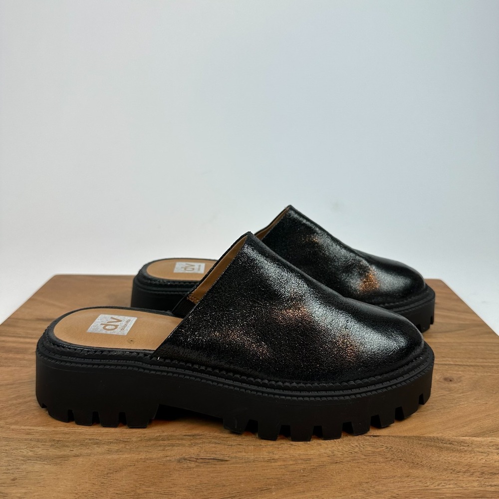 New Big Kids Girls Dolce Vita Kamile Black Patent Mules Lug Sole Shoes Size‎ 5 Y